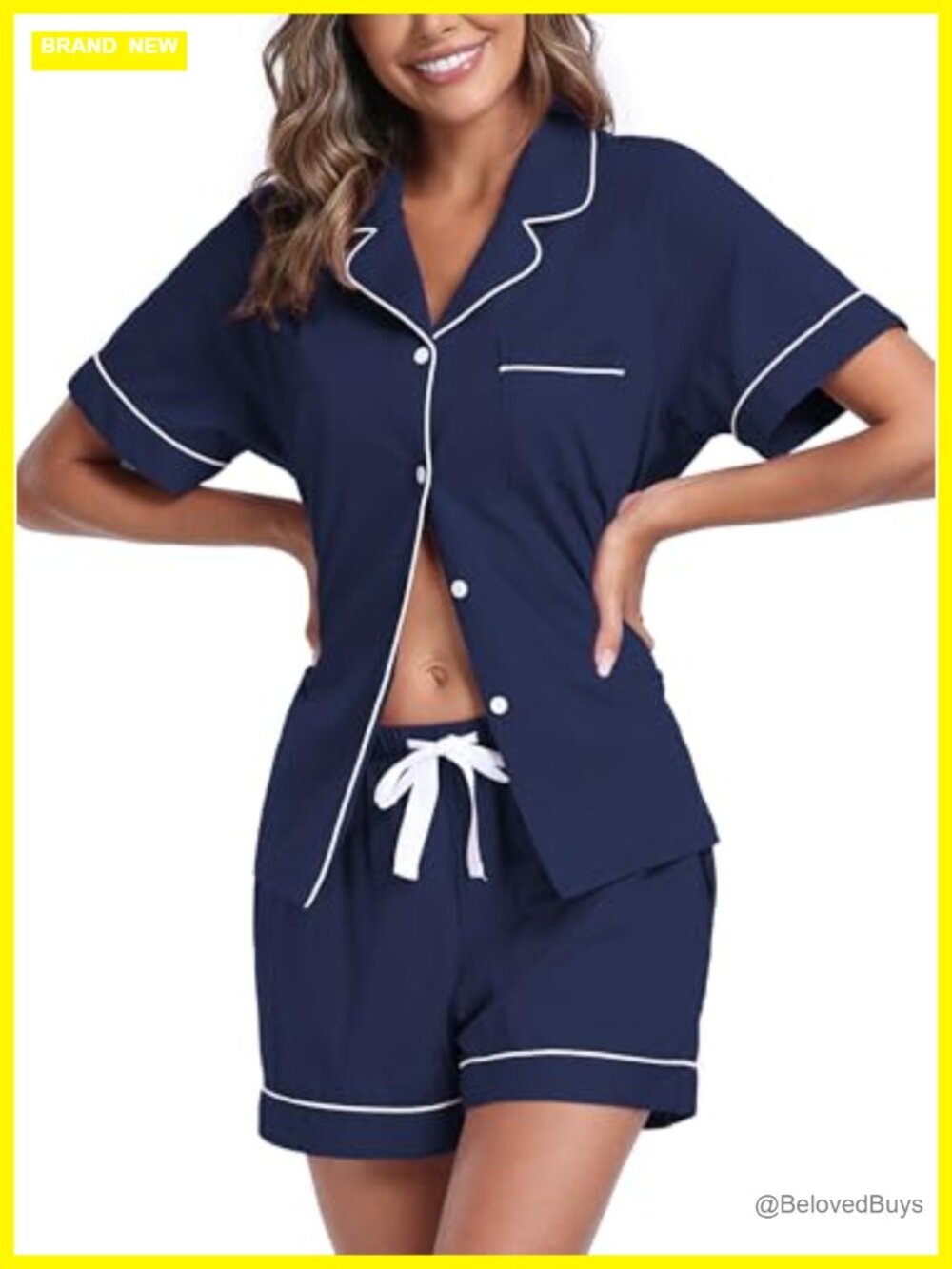 100% Cotton Pajama Set Short Sleeve Button Down Notch Collar Sleepwear